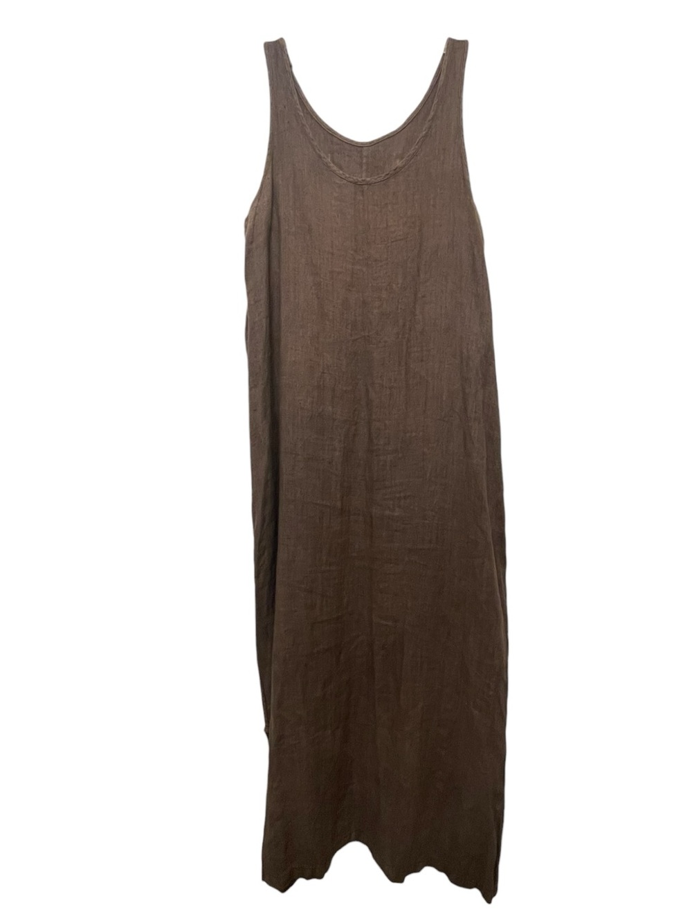 Chocolate Brown Sleeveless Linen Midi Dress Small/Medium